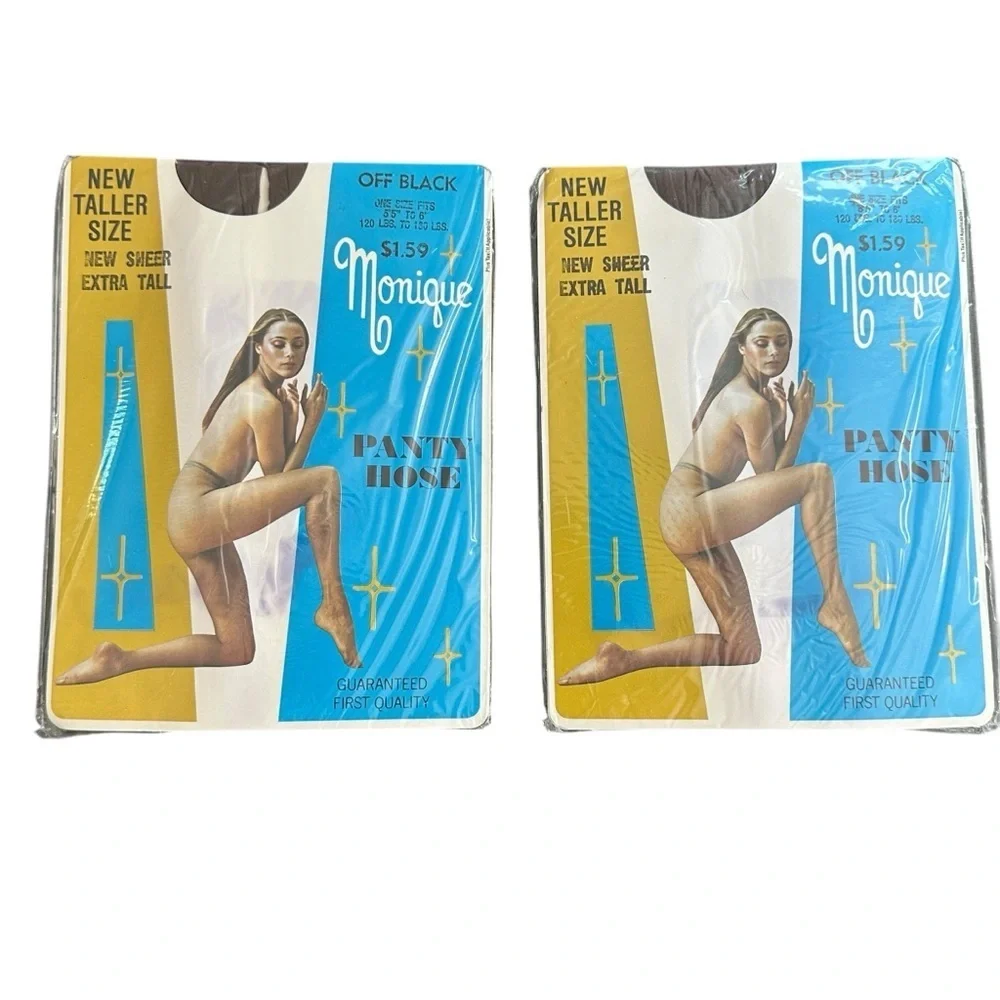 Vintage Monique Off Black 1970s Pantyhose 6 pairs
